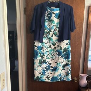 Dressbarn Blue Floral Dress with Navy Overlay